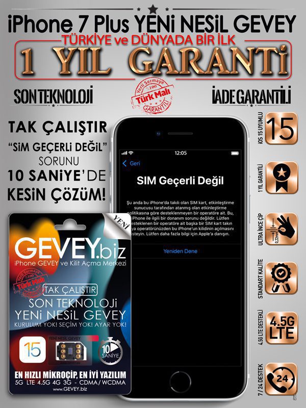 iPhone 7 Plus GEVEY | TAK ÇALIŞTIR %💯Çözüm Kesin ✅ 3 – iPhone 7 plus GEVEY ios15 sim gecerli degil sorunu cozumu 1yil garantili