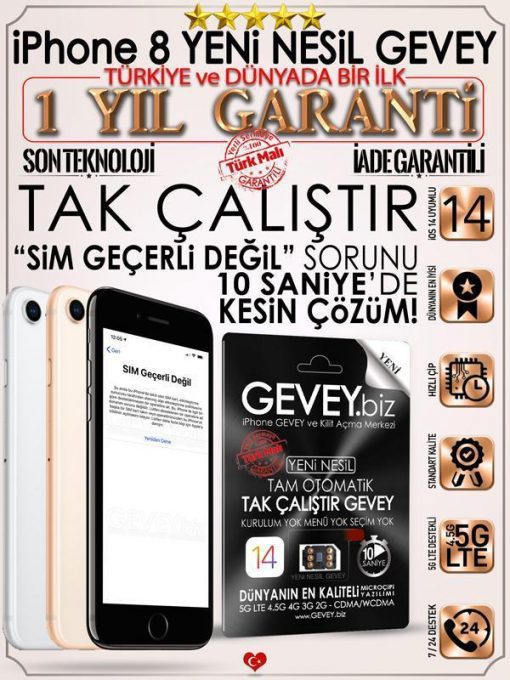 iPhone 8 YENİ NESİL GEVEY iOS14 (1 Yıl Garantili) 2 – iPhone 8 1yilgaranti iOS14 simgecerlidegil sorunu cozumu