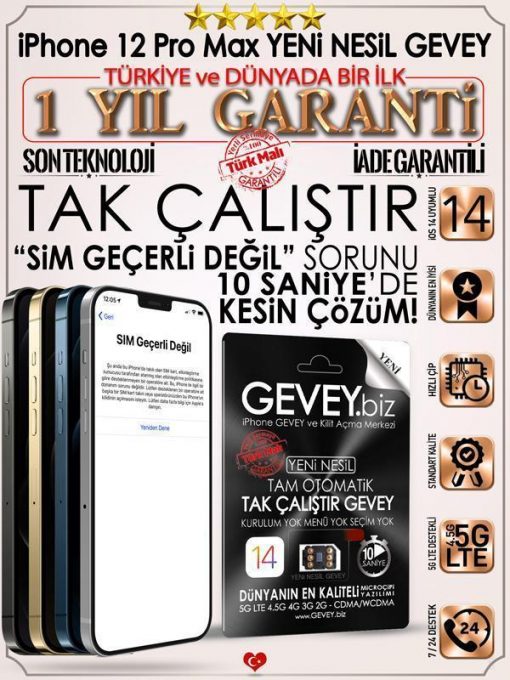 iPhone 12 Pro Max YENİ NESİL GEVEY 1 YIL GARANTİ iOS 14 sim geçerli değil sorunu çözümü