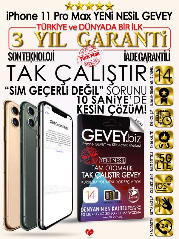 iPhone 11 Pro Max GEVEY 3 YIL GARANTİ iOS14 sim geçerli değil sorunu çözümü