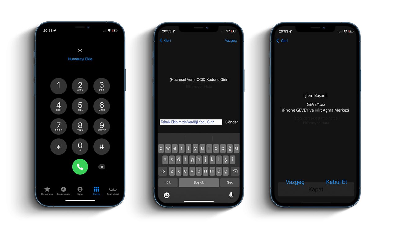 YENİ NESİL GEVEY Bilgilerini Güncelleme 1 – iPhone YENİ NESİL GEVEY ICCID no değiştirme Teknik Ekibimizin Kodunu Girin