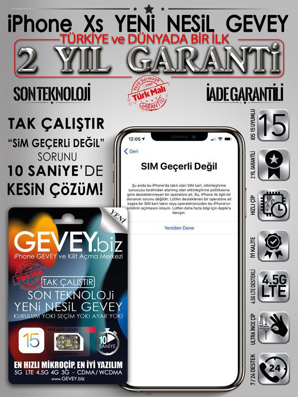 iPhone Xs GEVEY ios15-sim-gecerli-degil-sorunu-cozumu-2yil-garantili