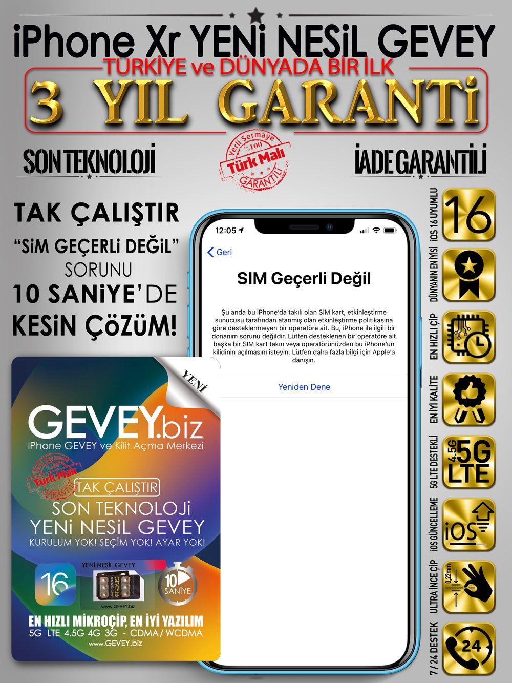 iPhone-Xr-GEVEY-ios16-sim-gecerli-degil-sorunu-cozumu-3yil-garantili