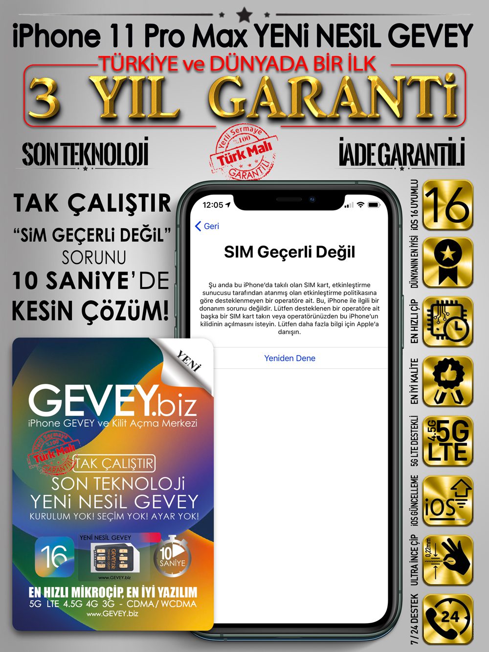 iPhone 11 Pro Max GEVEY iOS17 SİM Geçerli Değil %💯 Çözüm 5 – iPhone 11promax GEVEY ios16 sim gecerli degil sorunu cozumu 3yil garantili