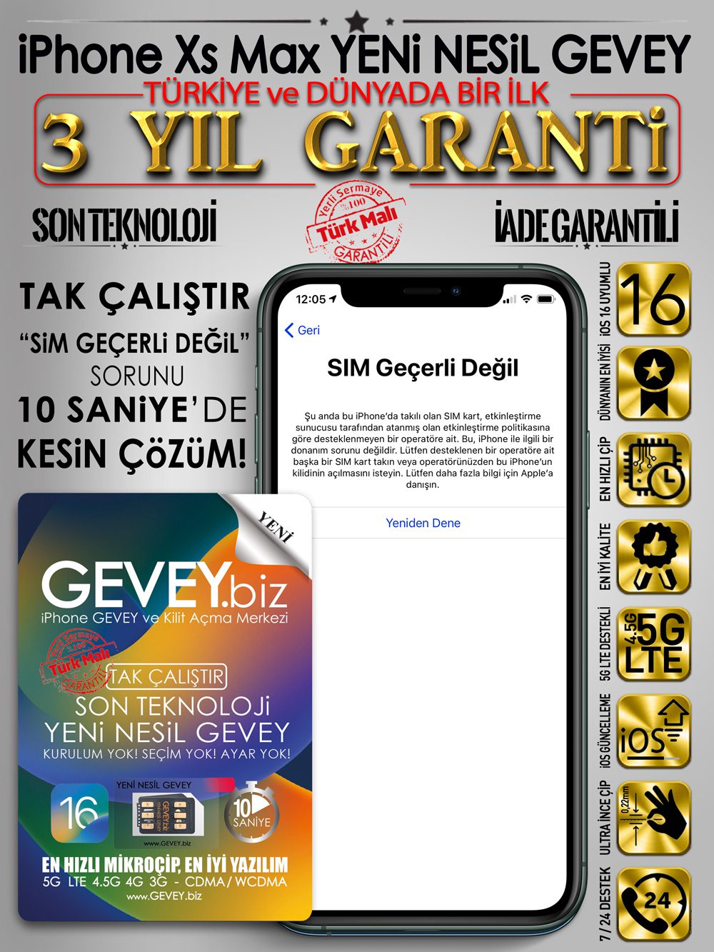 iPhone Xs Max GEVEY iOS17 SİM GEÇERLİ DEĞİL%💯 Çözüm 5 – iPhone xsmax GEVEY ios16 sim gecerli degil sorunu cozumu 3yil garantili