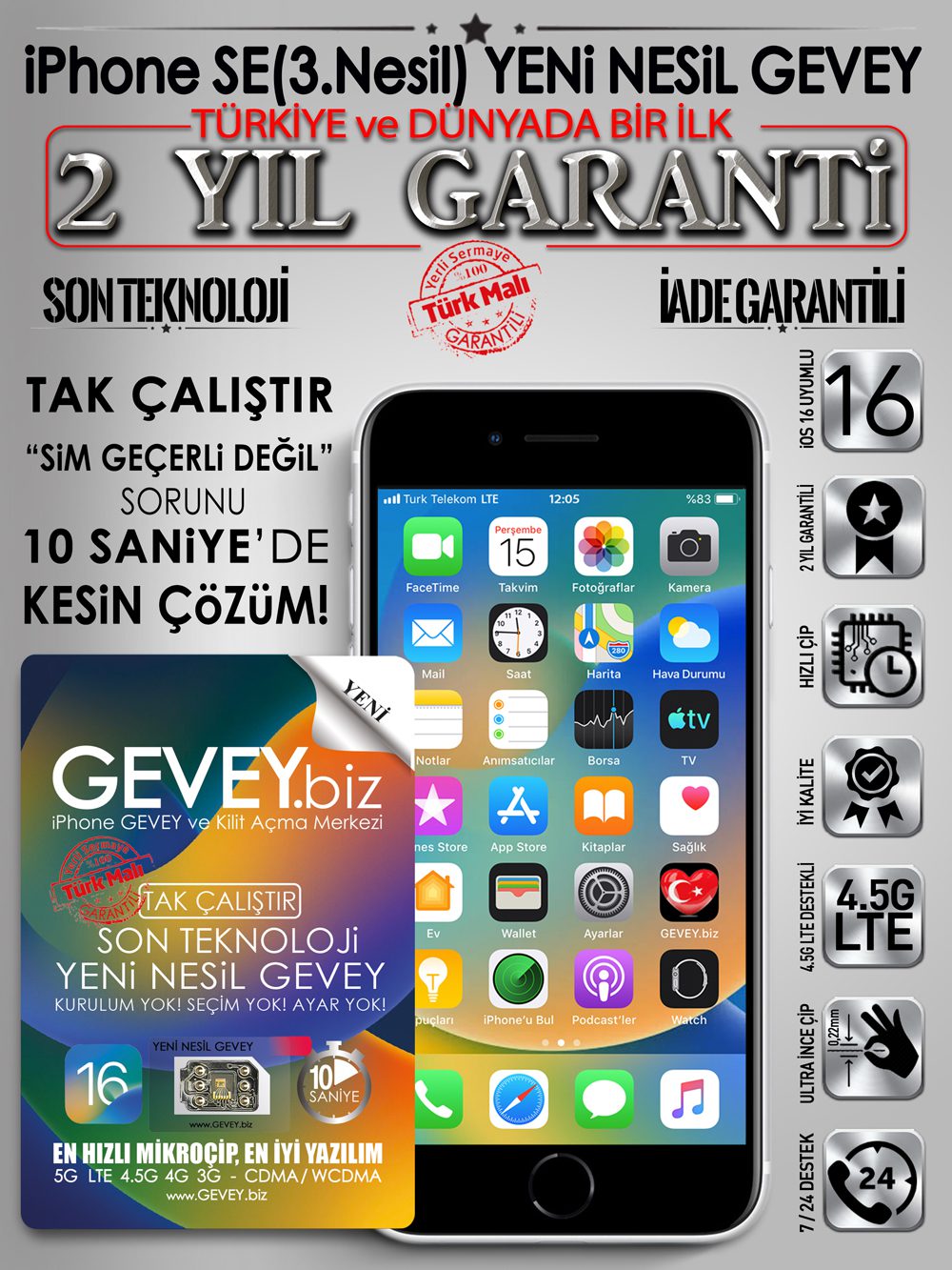 iPhone SE 3.nesil GEVEY ios16-iPhone SE 3.nesil YENİ NESİL GEVEY ios16-