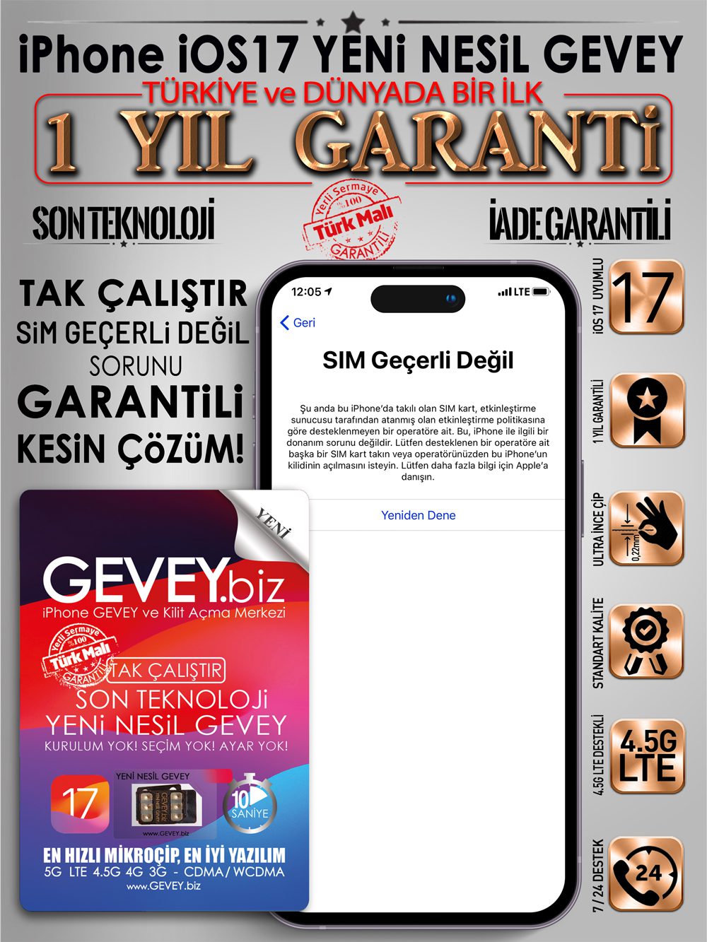 iPhone 14 GEVEY→SİM GEÇERLİ DEĞİL %💯 GARANTİLİ! 4 – iPhone ios17 GEVEY sim gecerli degil sorunu cozumu 1yil garantili