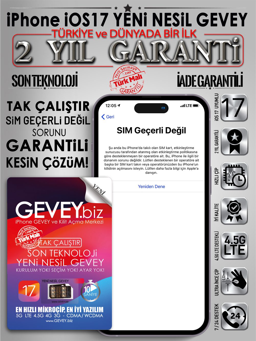 iPhone 14 Pro Max GEVEY→SİM GEÇERLİ DEĞİL %💯ÇÖZÜM 3 – iPhone ios17 GEVEY sim gecerli degil sorunu cozumu 2yil garantili