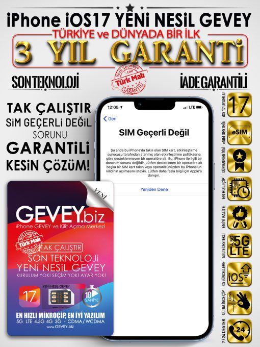 iPhone iOS17 YENİ NESİL GEVEY 3 – iPhone ios17 beta GEVEY sim gecerli degil sorunu cozumu 3yil garantili 2023